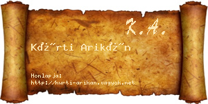 Kürti Arikán névjegykártya